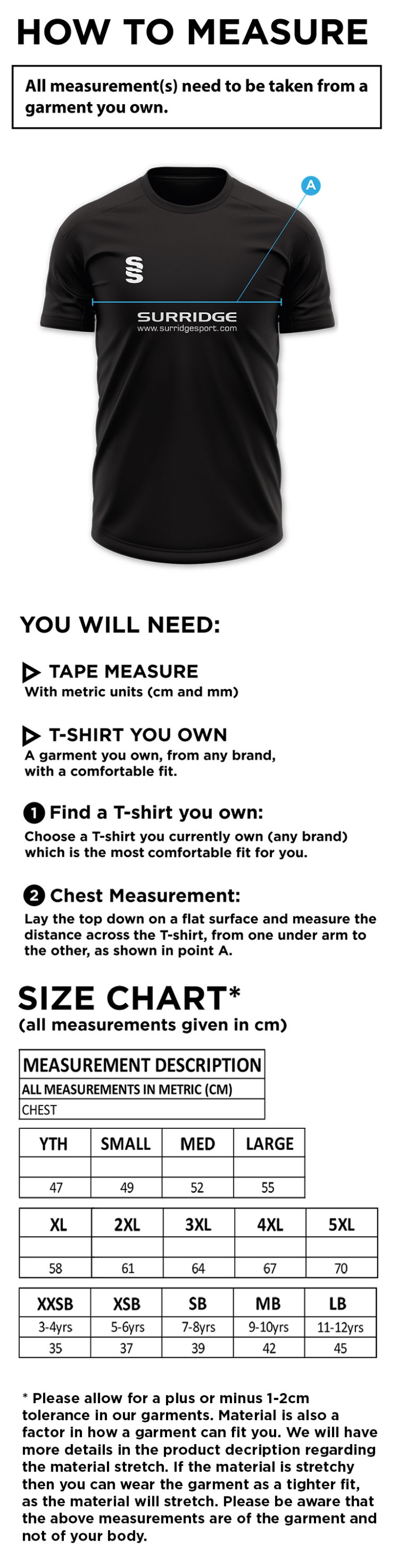 Clayton Park Rangers Orange Training Shirt - Size Guide