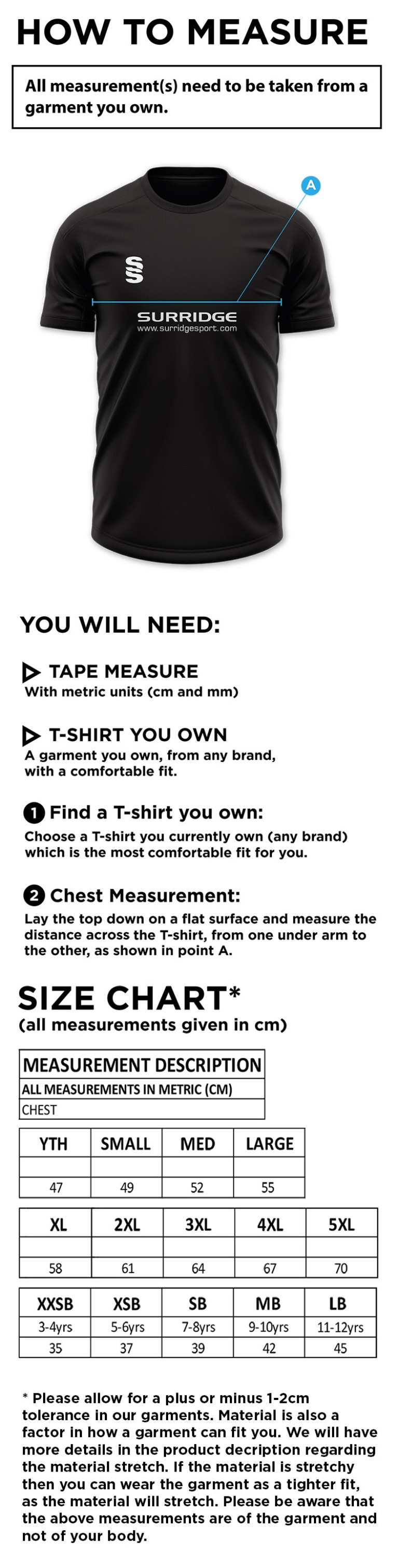 Clayton Park Rangers Orange Training Shirt - Size Guide