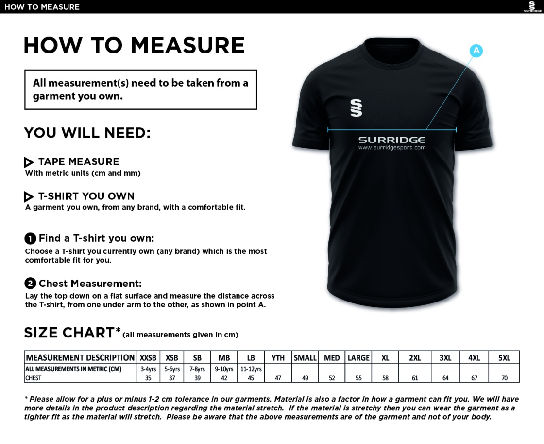 Clayton Park Rangers Orange Training Shirt - Size Guide
