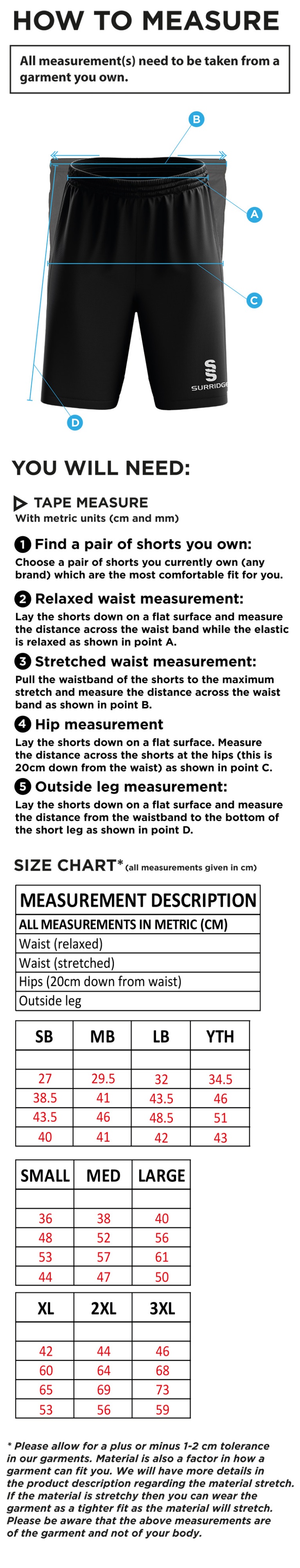 Clayton Park Rangers Blade Shorts - Size Guide