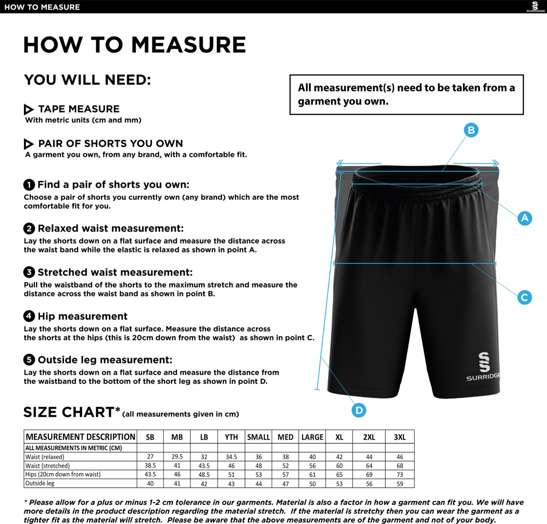Clayton Park Rangers Blade Shorts - Size Guide