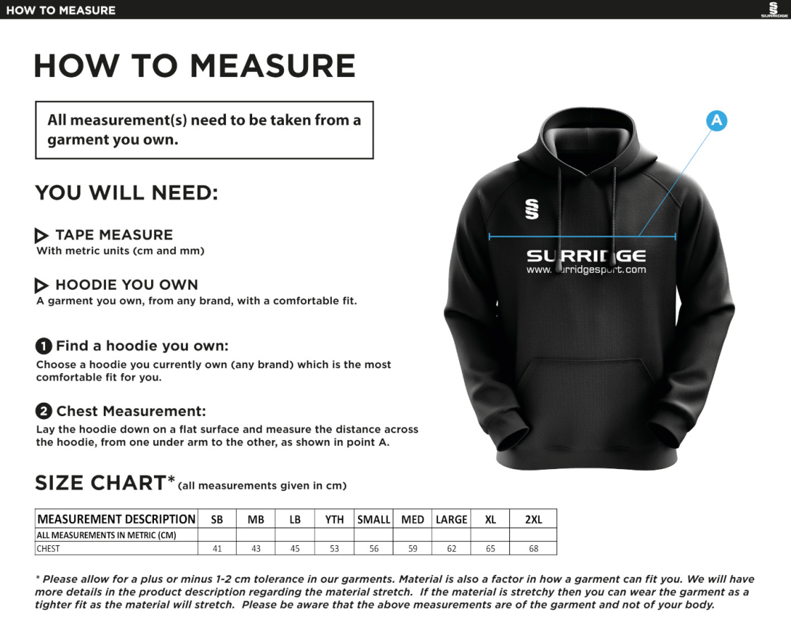 Clayton Park Rangers Blade Hoody - Size Guide